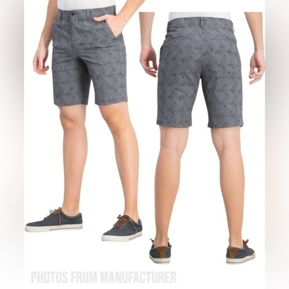 PGA Tour Men's Golf Shorts - Gray Geometric Pattern with Palm Trees (Size 38)‎